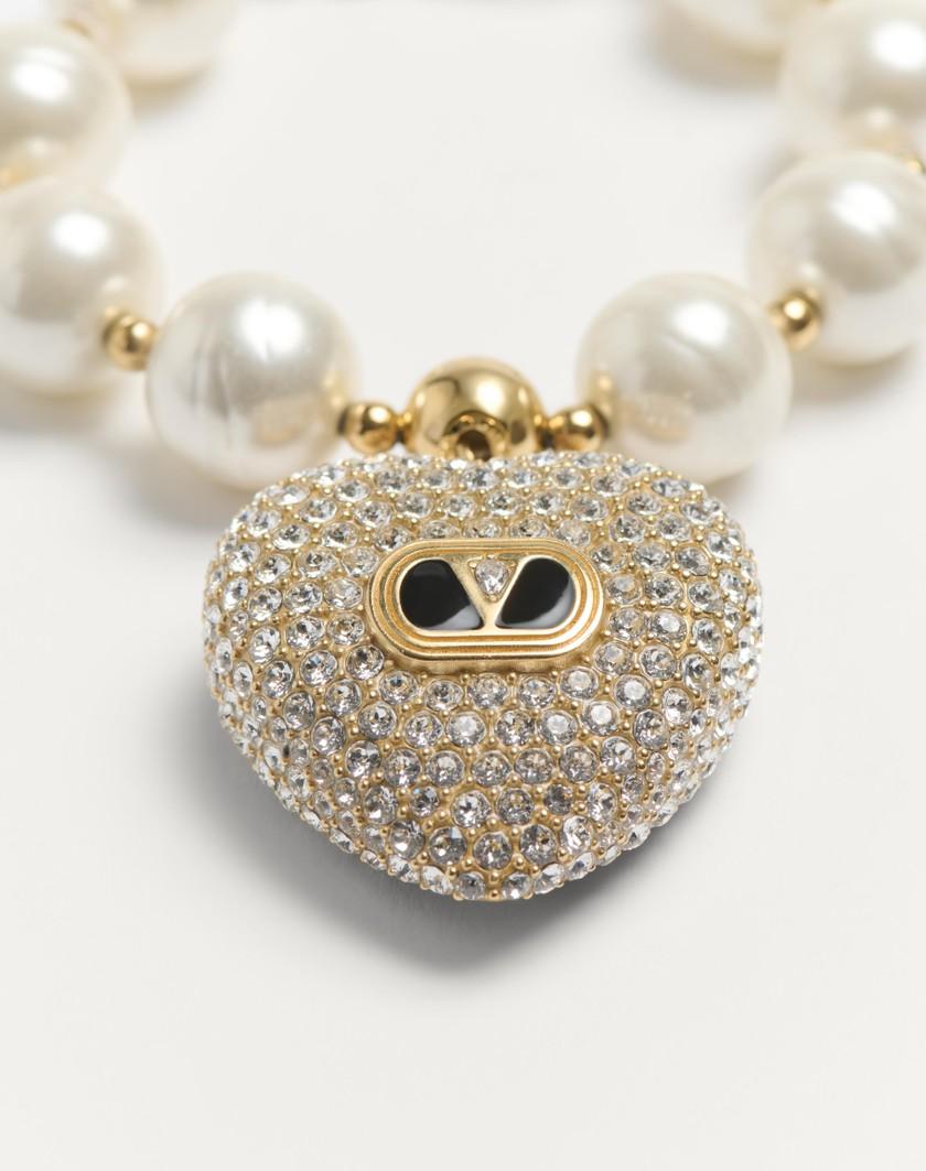 Valentino Handbags Bracciale Coeur Royal In Metallo Smalto Perla E Cristalli Swarovski® per Donna in Multicolor | Valentino IT Vendita Calda