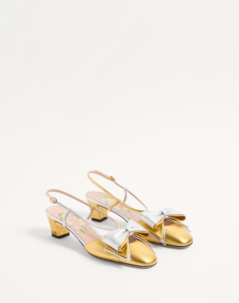 Valentino Handbags Décolleté Slingback Bowow In Nappa Laminata 45mm per Donna in Oro/silver | Valentino IT Vendita