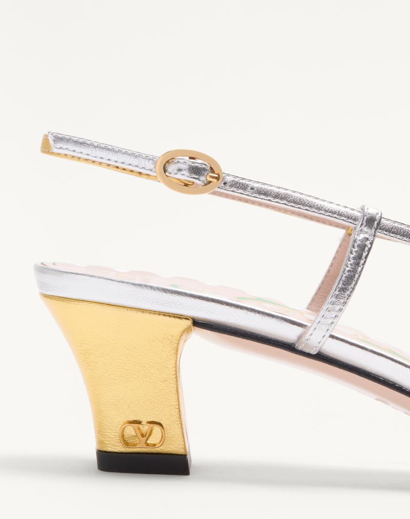 Valentino Handbags Décolleté Slingback Bowow In Nappa Laminata 45mm per Donna in Oro/silver | Valentino IT Vendita
