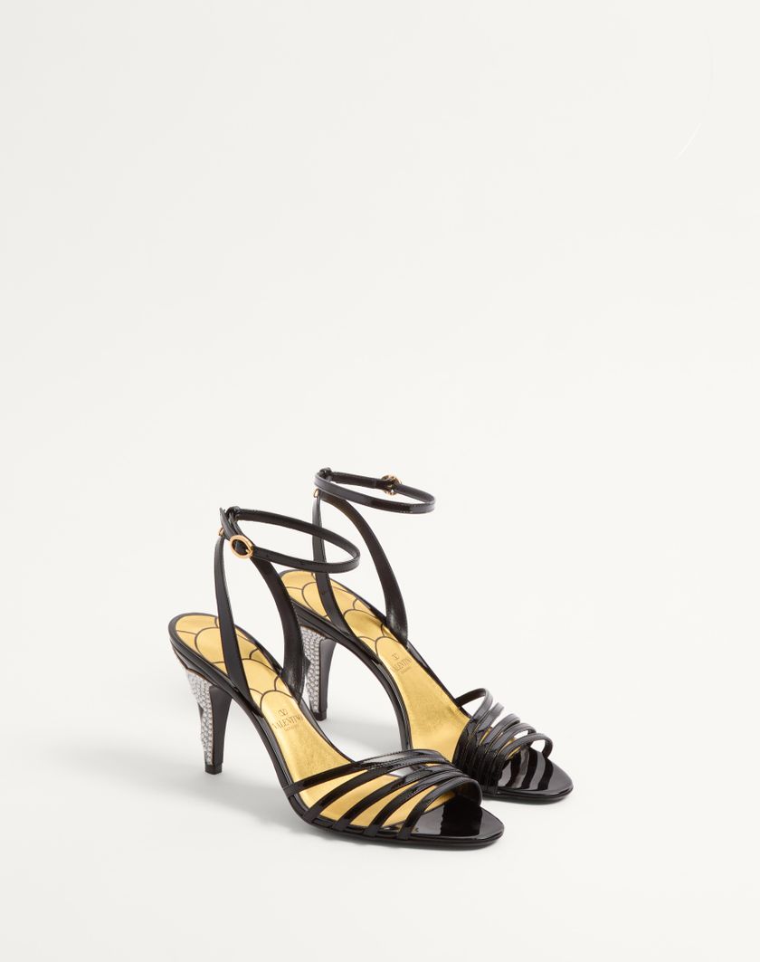 Valentino Handbags Sandalo Ladycrush In Vernice Con Cristalli 85mm per Donna in Nero/silver | Valentino IT Affare Del Giorno