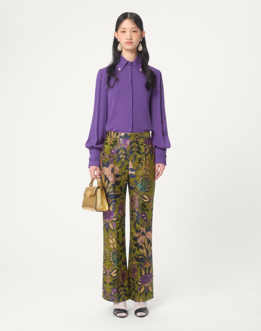 Valentino Handbags Camicia In Georgette per Donna in Violet | Valentino IT Sottocosto