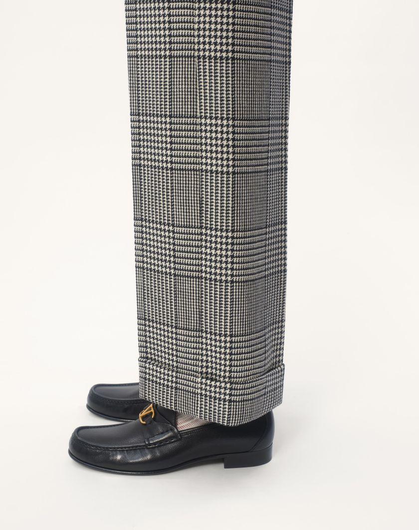 Valentino Handbags Pantalone In Lana Con Risvolto Con Motivo Check Su Pied De Poule per Uomo in Avorio/nero | Valentino IT Vendita Economica