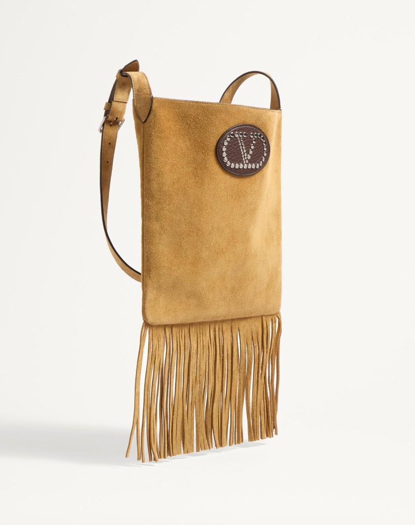 Valentino Handbags Borsa A Spalla Valentino Garavani Nellcôte In Suede Con Frange per Uomo in Havana Beige/fondant | Valentino IT Nuova