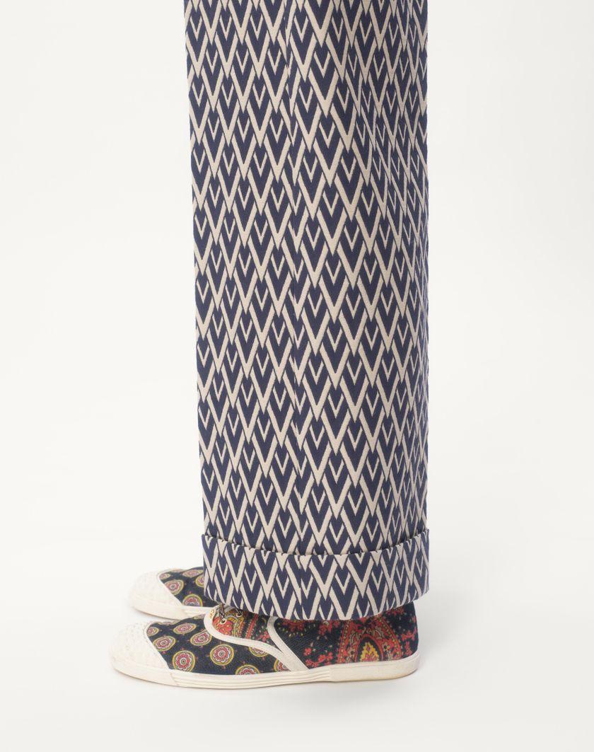 Valentino Handbags Pantalone In Lana Con Risvolto Con Motivo Jacquard Toute La V per Uomo in Notte/crema | Valentino IT Nuovo
