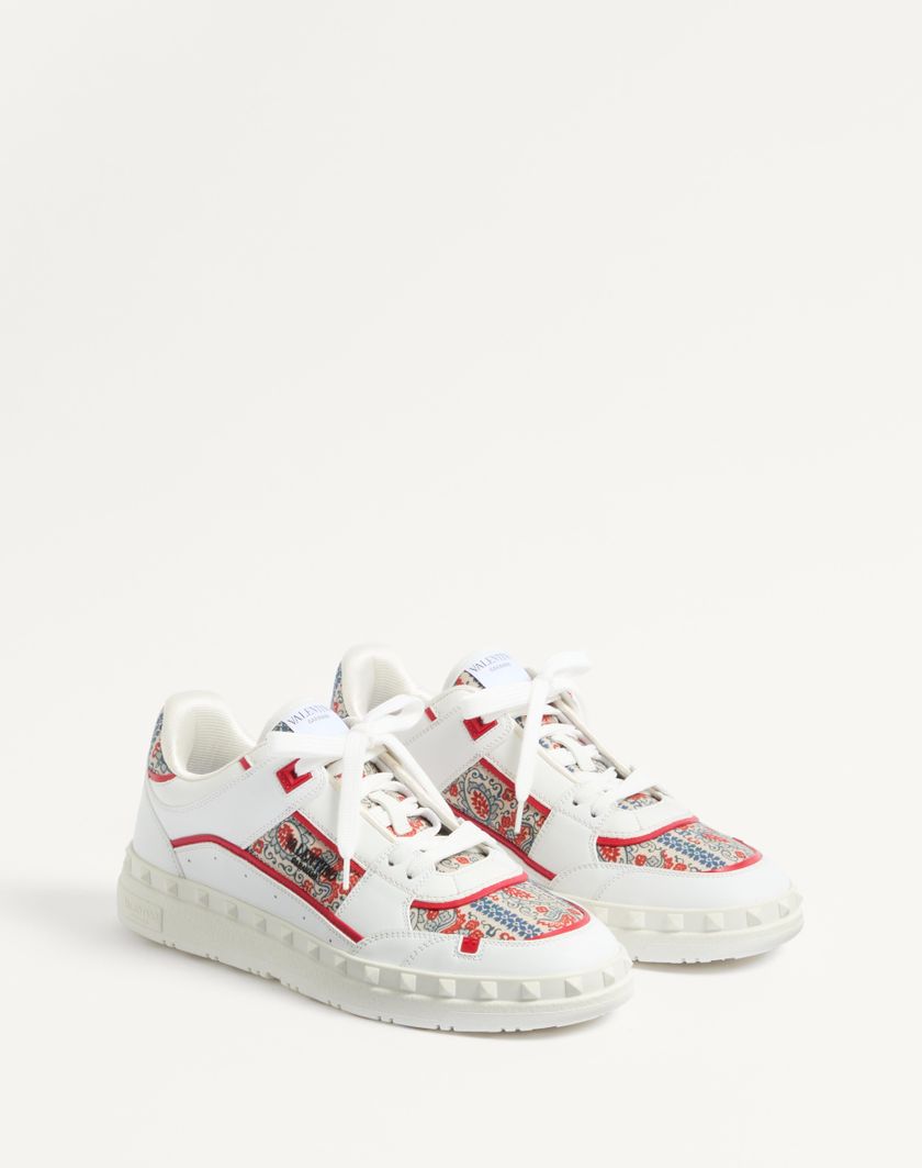 Valentino Handbags Sneaker Low Top Freedots In Vitello E Tessuto Voyage Imaginaire per Uomo in Bianco/multicolor/corallo | Valentino IT Spedizione Gratuita