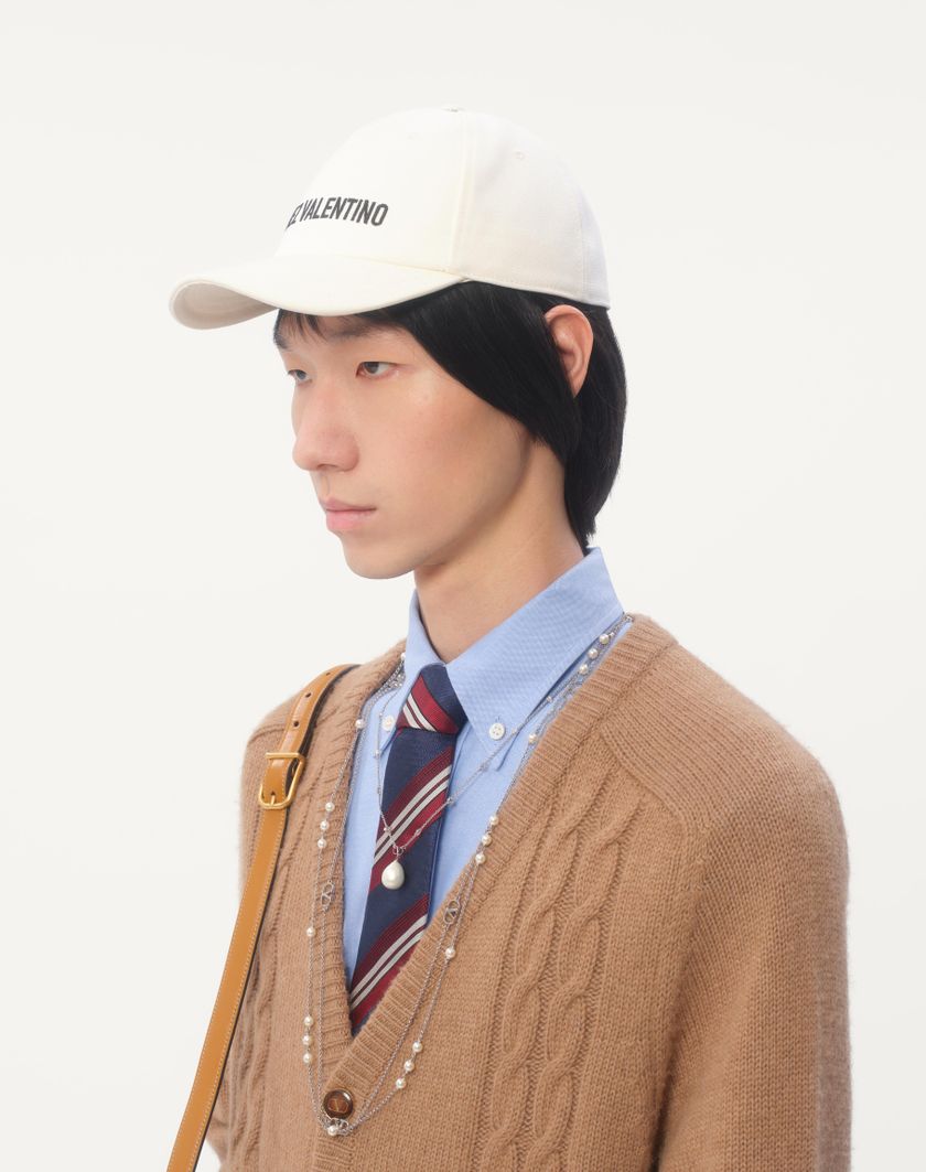 Valentino Handbags Baseball Cap Chez Valentino In Cotone Con Ricamo per Uomo in Avorio/nero | Valentino IT Pezzi Unici
