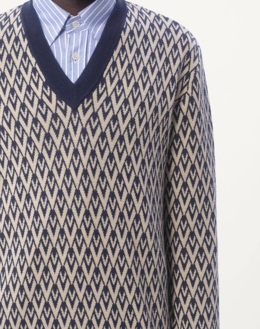 Valentino Handbags Maglione In Lana Con Motivo Jacquard Toute La V per Uomo in Navy/crema | Valentino IT Qualità Garantita
