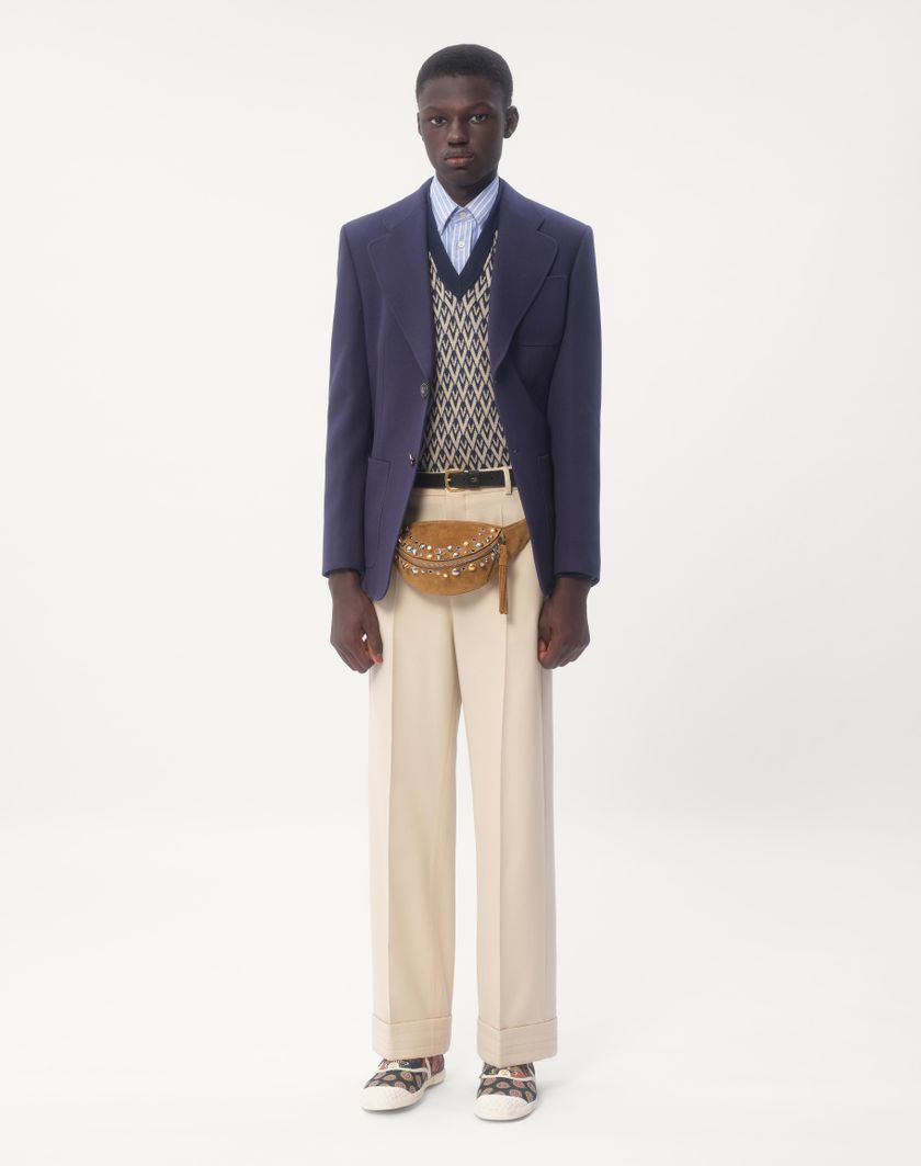 Valentino Handbags Pantalone In Gabardina Di Lana Con Risvolto per Uomo in Burro | Valentino IT Acquista Ora