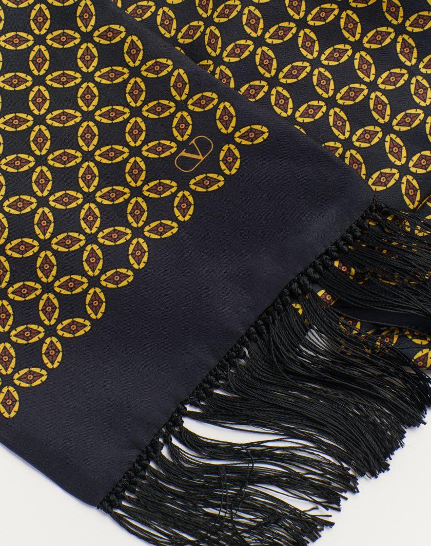 Valentino Handbags Scarf Bandeaux Chamber In Seta Con Frange per Uomo in Nero/giallo/arancione | Valentino IT Shopping Online