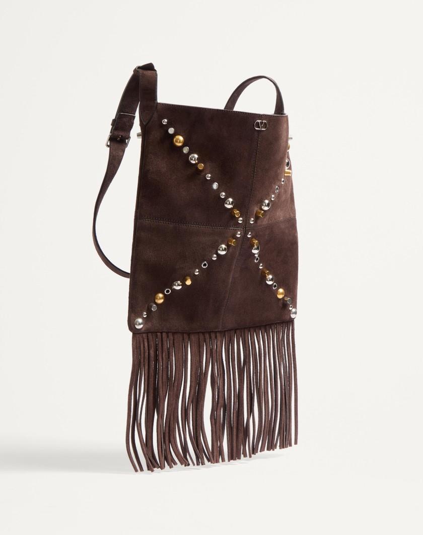 Valentino Handbags Borsa A Spalla Valentino Garavani Nellcôte In Suede Con Frange per Uomo in Testa Di Moro | Valentino IT Prezzo Ridotto
