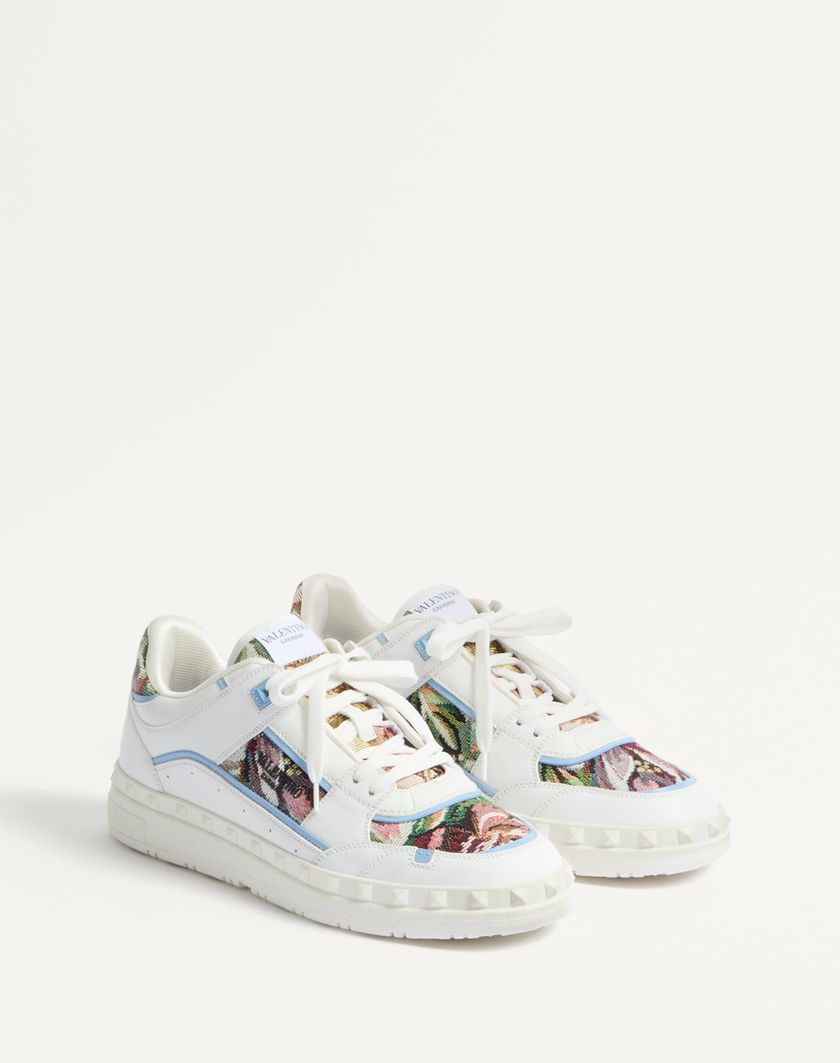 Valentino Handbags Sneaker Low Top Freedots In Vitello E Tessuto per Uomo in Bianco/multicolor/popeline Blue | Valentino IT Presa
