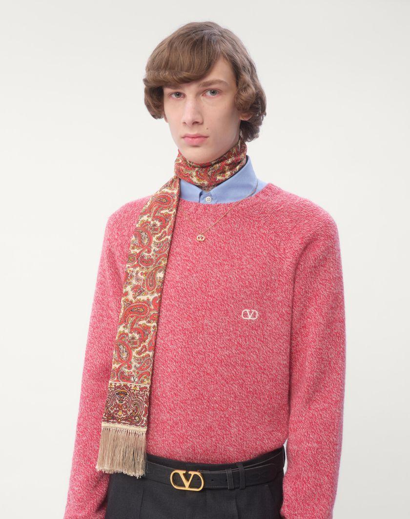 Valentino Handbags Scarf Bandeaux Voyage Imaginaire In Seta Con Frange per Uomo in Crema/rosso/bordeaux/nero | Valentino IT Online