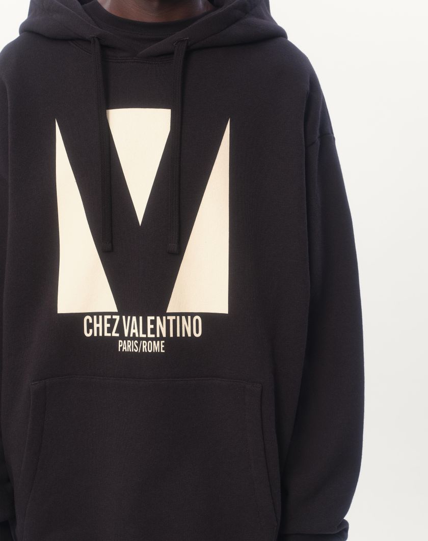 Valentino Handbags Felpa In Cotone Con Cappuccio E Stampa Chez Valentino per Uomo in Avorio | Valentino IT Outlet