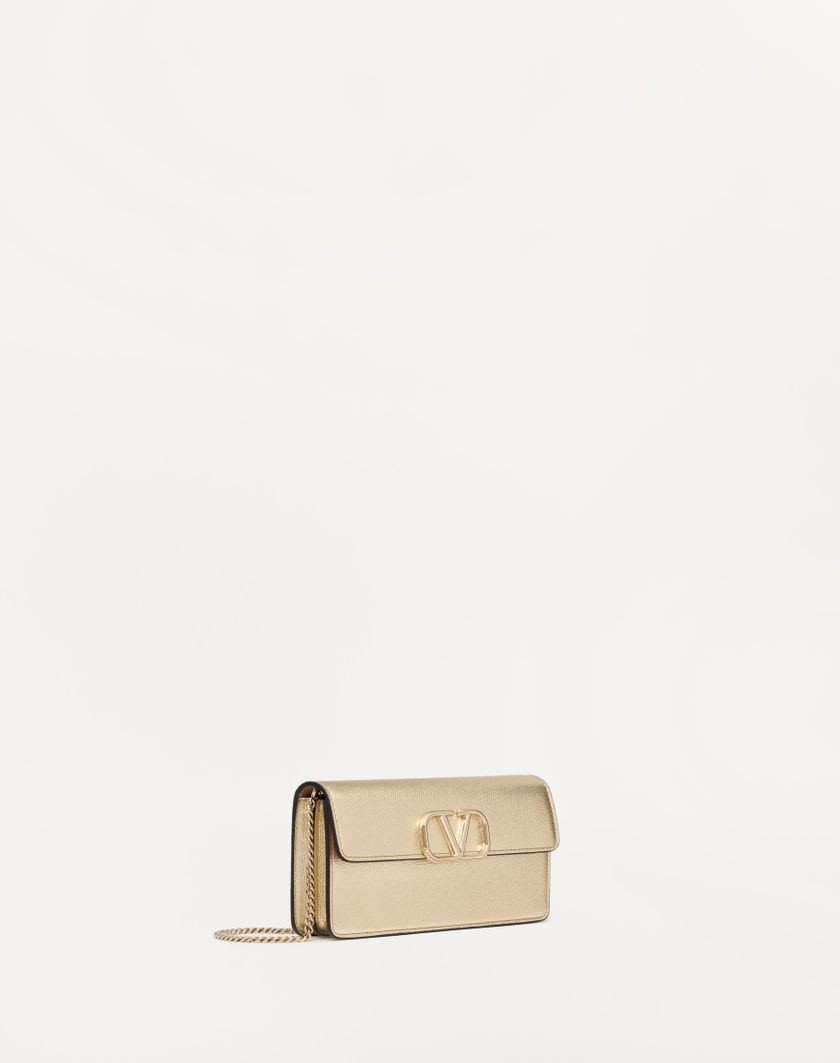 Valentino Handbags Portafoglio Con Catena Vlogo Signature In Vitello Granato Metallizzato per Donna in Platino | Valentino IT Prezzo Ridotto