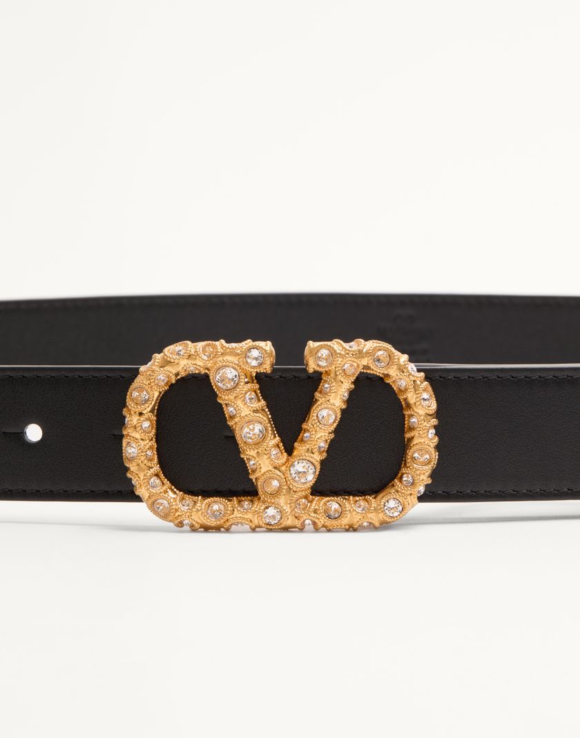 Valentino Handbags Cintura Vlogo Signature In Vitello Lucido Con Cristalli 30 Mm per Donna in Avorio/crystal | Valentino IT Convenienza