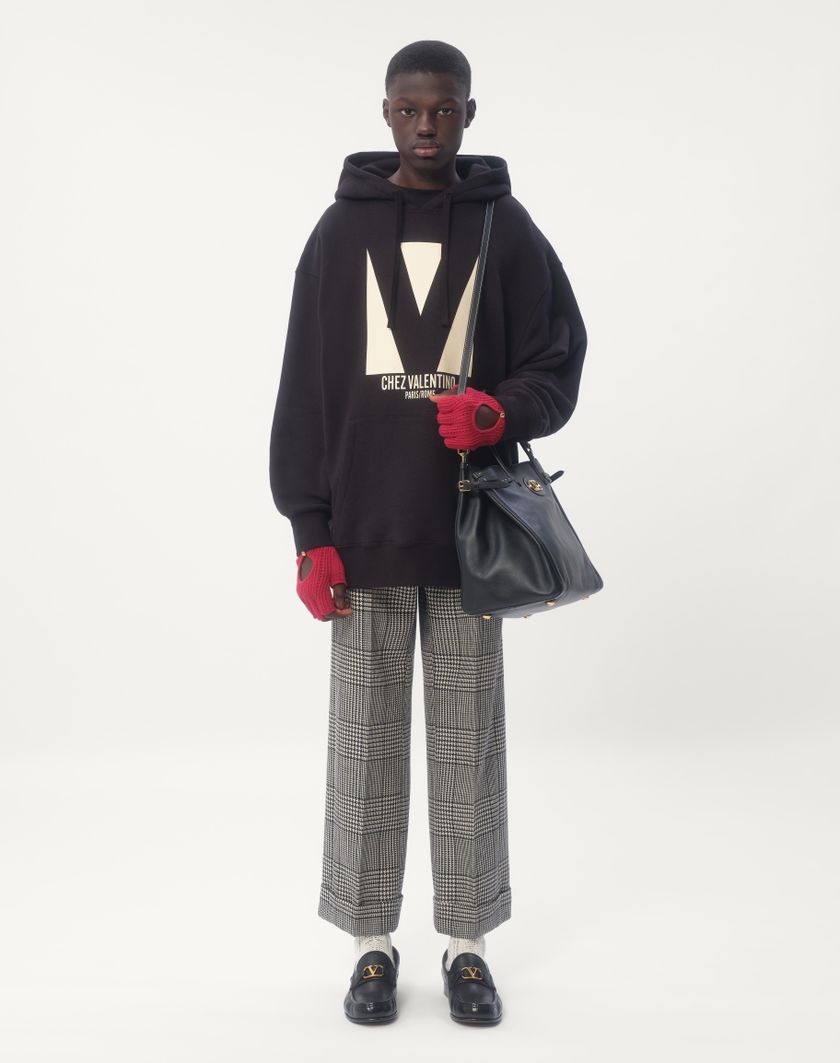 Valentino Handbags Felpa In Cotone Con Cappuccio E Stampa Chez Valentino per Uomo in Nero | Valentino IT Saldi