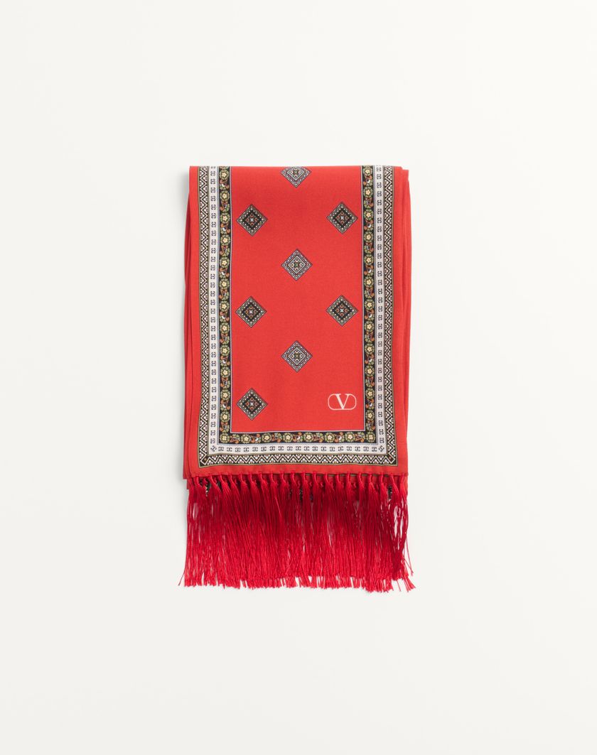 Valentino Handbags Scarf Bandeaux Chamber In Seta Con Frange per Uomo in Arancione/bianco/beige/crema | Valentino IT Offerte