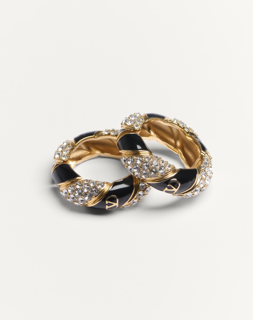 Valentino Handbags Orecchini Valentino Garavani Pas Plus In Metallo Smalto Perla E Cristalli Swarovski® per Uomo in Oro/nero/crystal | Valentino IT I Più Venduti