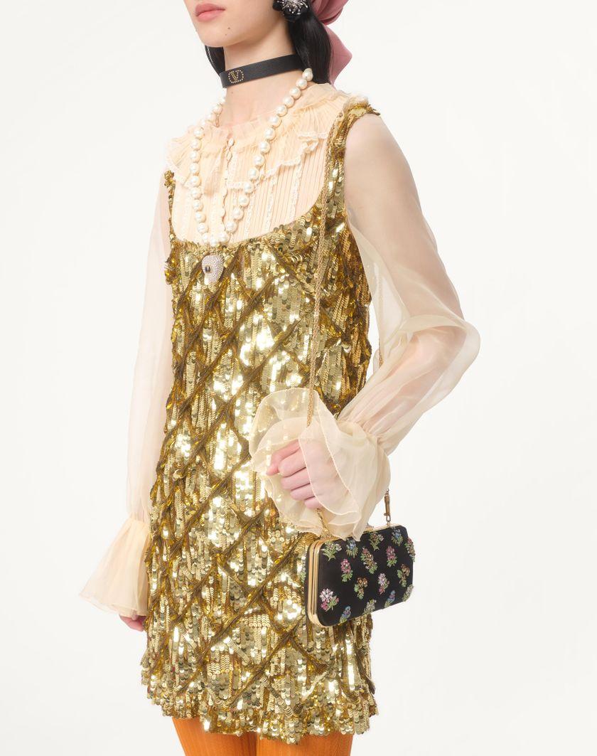 Valentino Handbags Abito Corto In Tulle Illusione Ricamato per Donna in Avorio/oro | Valentino IT Qualità