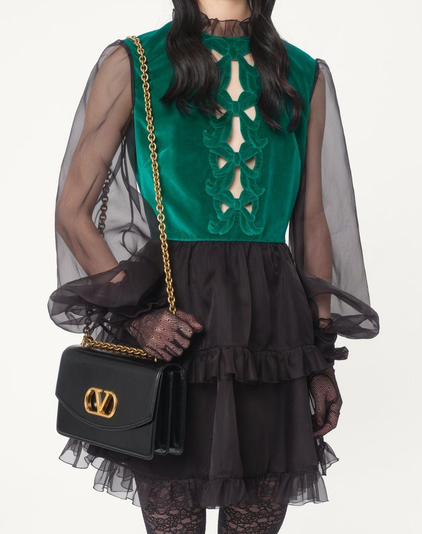 Valentino Handbags Abito Corto In Organza Ricamato per Donna in Nero/verde | Valentino IT Spedizione Gratuita