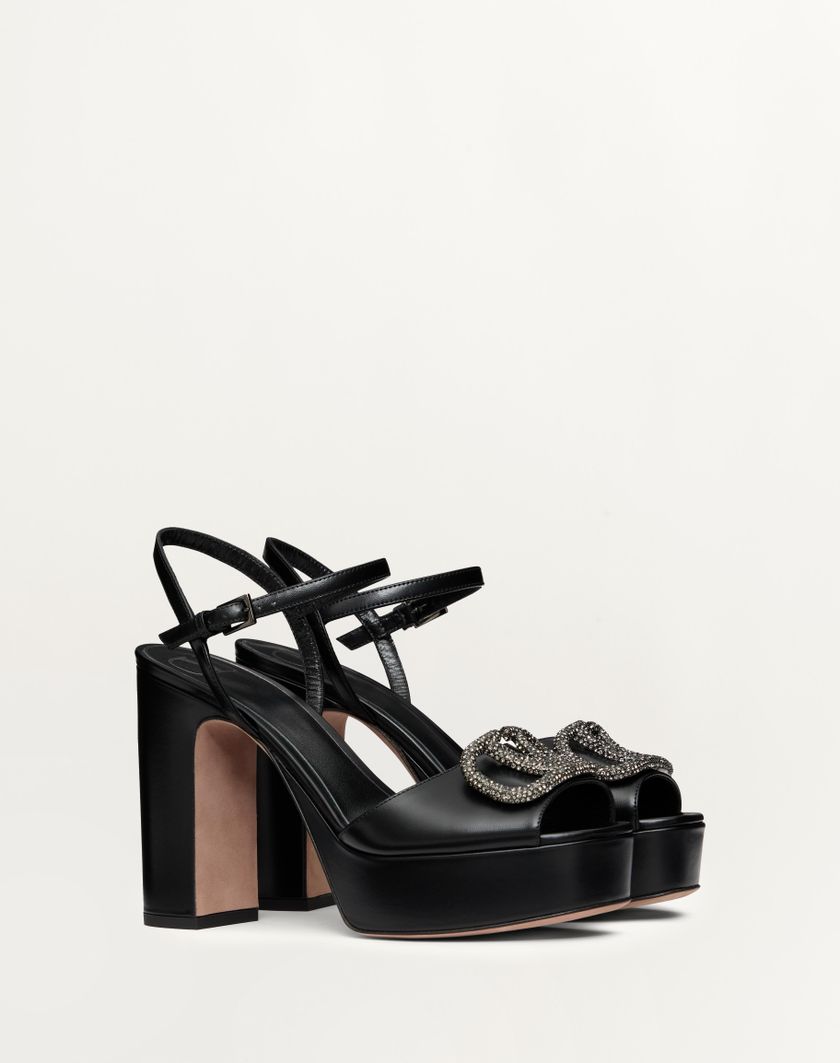 Valentino Handbags Sandalo Con Plateau Vlogo Signature In Vitello 115mm per Donna in Nero | Valentino IT Pezzi Unici