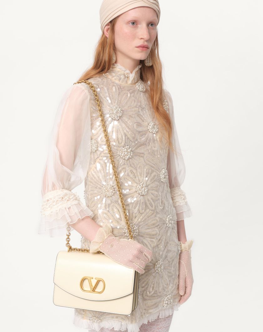 Valentino Handbags Abito Corto In Organza Ricamato per Donna in Grigio Perla | Valentino IT Qualità Garantita