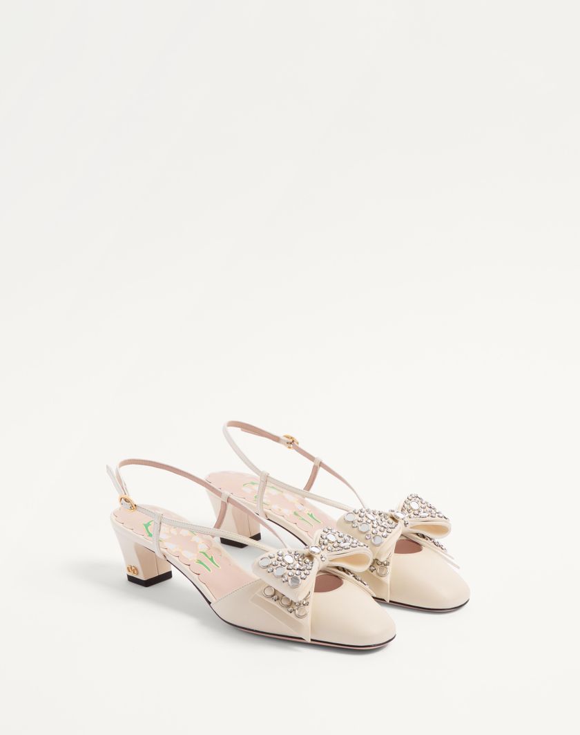 Valentino Handbags Décolleté Slingback Bowow In Capretto Con Specchi E Cristalli 45mm per Donna in Avorio/silver | Valentino IT Negozi Online