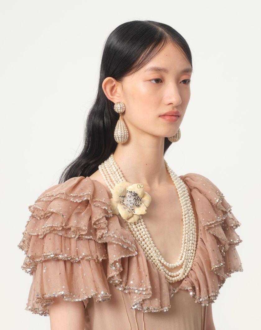Valentino Handbags Collana Fleur Lumineuse In Metallo Smalto Perle E Tessuto per Donna in Multicolor | Valentino IT Fino Al -60%
