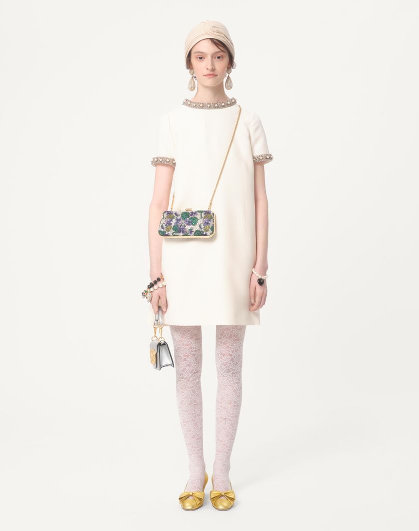 Valentino Handbags Abito Corto In Crepe Couture Ricamato per Donna in Avorio/multicolor | Valentino IT Offerta