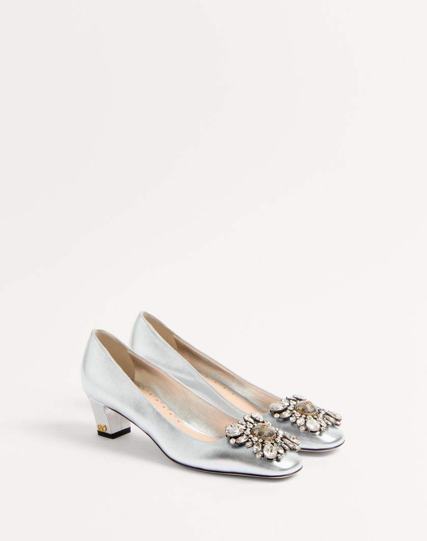Valentino Handbags Décolleté Preshoes In Nappa Laminata Con Cristalli 45mm per Donna in Silver | Valentino IT In Vendita