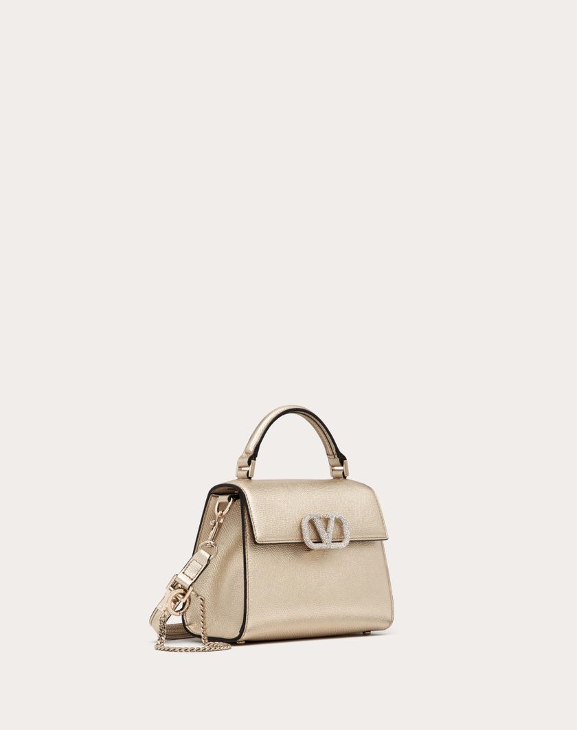 Valentino Handbags Borsa A Mano Mini Vsling In Vitello Granato Metallizzato per Donna in Platino/crystal | Valentino IT Qualità