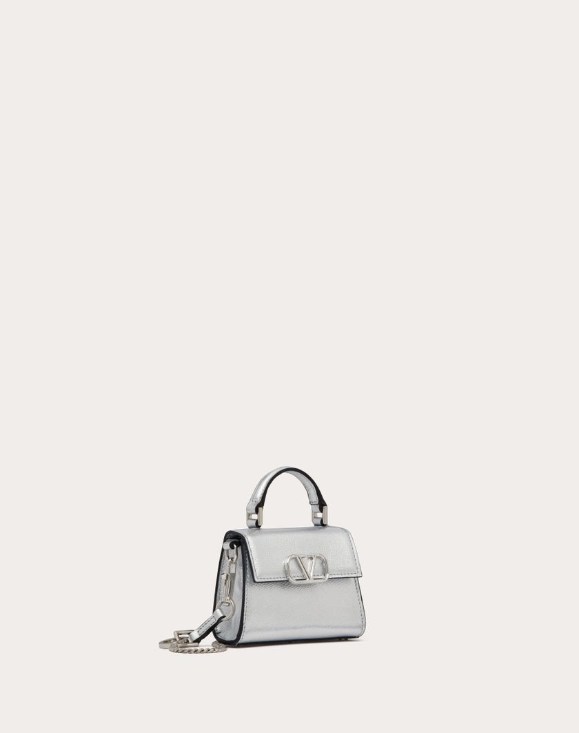 Valentino Handbags Borsa A Mano Micro Vsling In Vitello Granato Metallizzato per Donna in Argento | Valentino IT Acquista Ora
