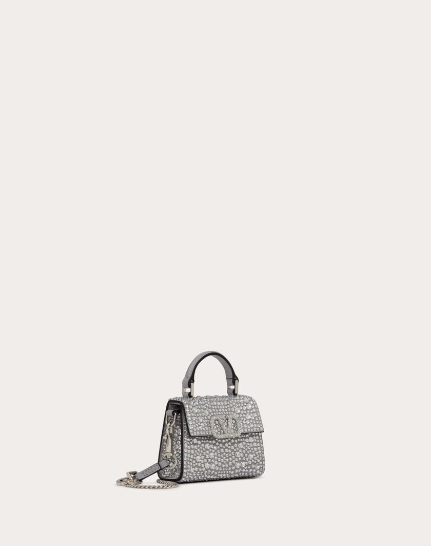 Valentino Handbags Borsa A Mano Micro Vsling Ricamata per Donna in Grigio/crystal | Valentino IT Promozione Limitata