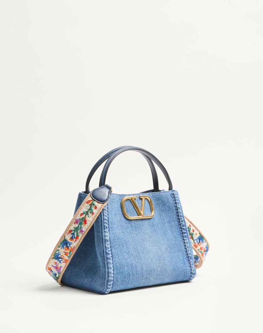 Valentino Handbags Borsa A Mano Media Valentino Garavani Alltime In Denim Con Tracolla Nastro Ricamato per Donna in Denim/worker/multicolor | Valentino IT Fino Al -60%