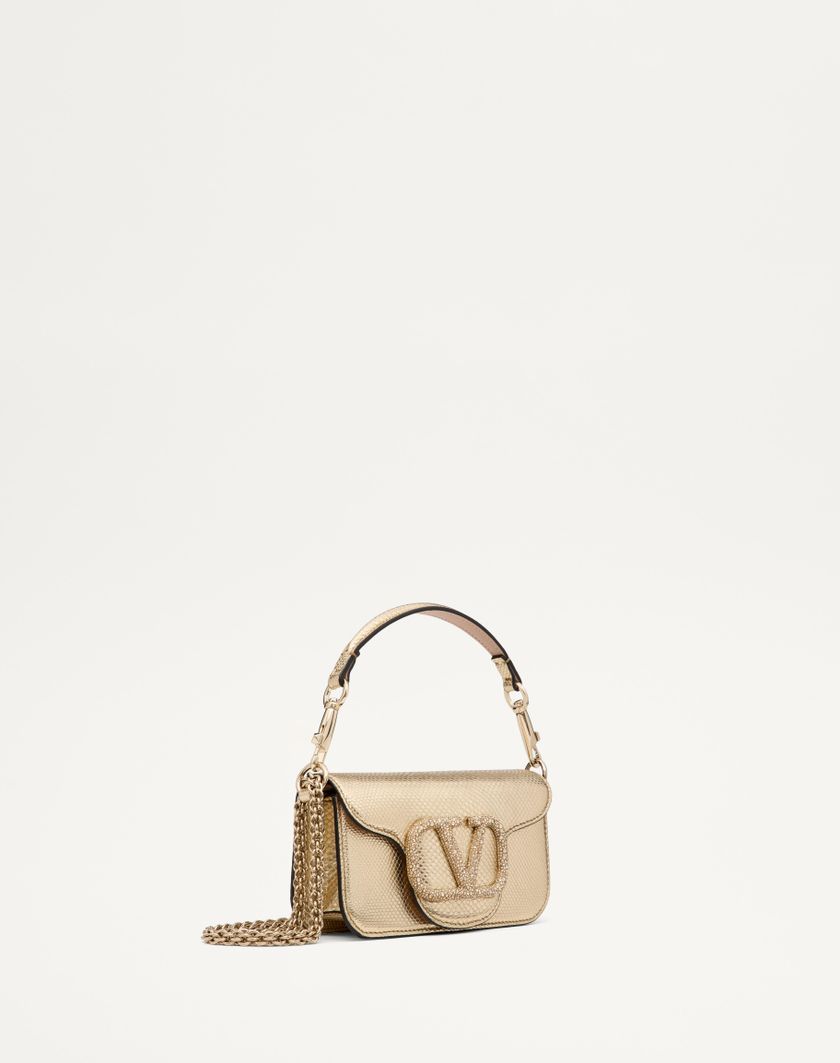Valentino Handbags Borsa Piccola A Spalla Valentino Garavani Valentino Garavani Locò In Karung Metallizzato per Donna in Platino/beige/crystal Gold | Valentino IT Vendita Economica
