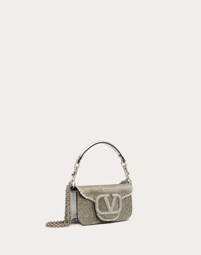 Valentino Handbags Borsa Piccola A Spalla Valentino Garavani Locò Ricamata per Donna in Silver/crystal | Valentino IT Vendita