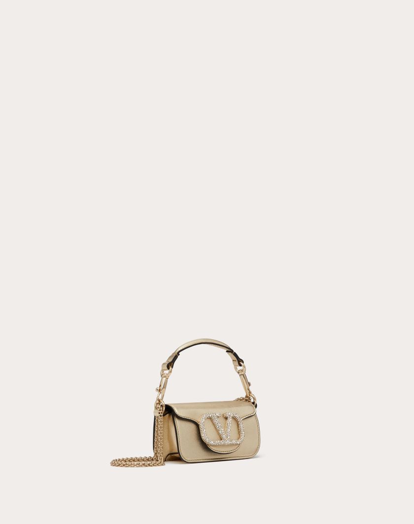 Valentino Handbags Borsa Micro Con Catena Valentino Garavani Locò Con Logo Gioiello per Donna in Platino/crystal | Valentino IT Presa