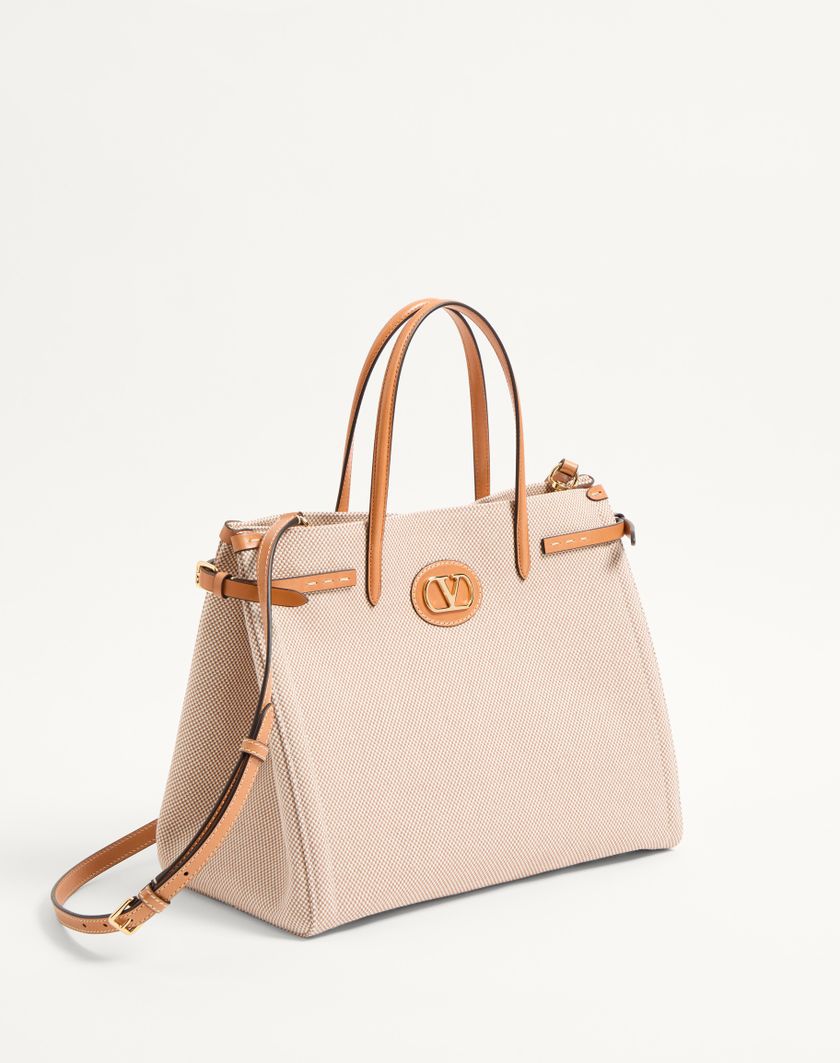 Valentino Handbags Borsa Shopping Media Valentino Garavani Antibes In Canvas per Donna in Naturale/tabacco | Valentino IT Saldi