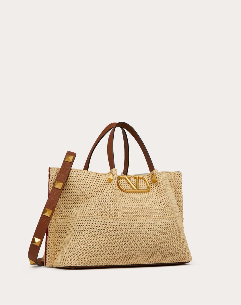 Valentino Handbags Borsa Shopping Media In Rafia Sintetica per Donna in Selleria/naturale/rouge Pur | Valentino IT 2025