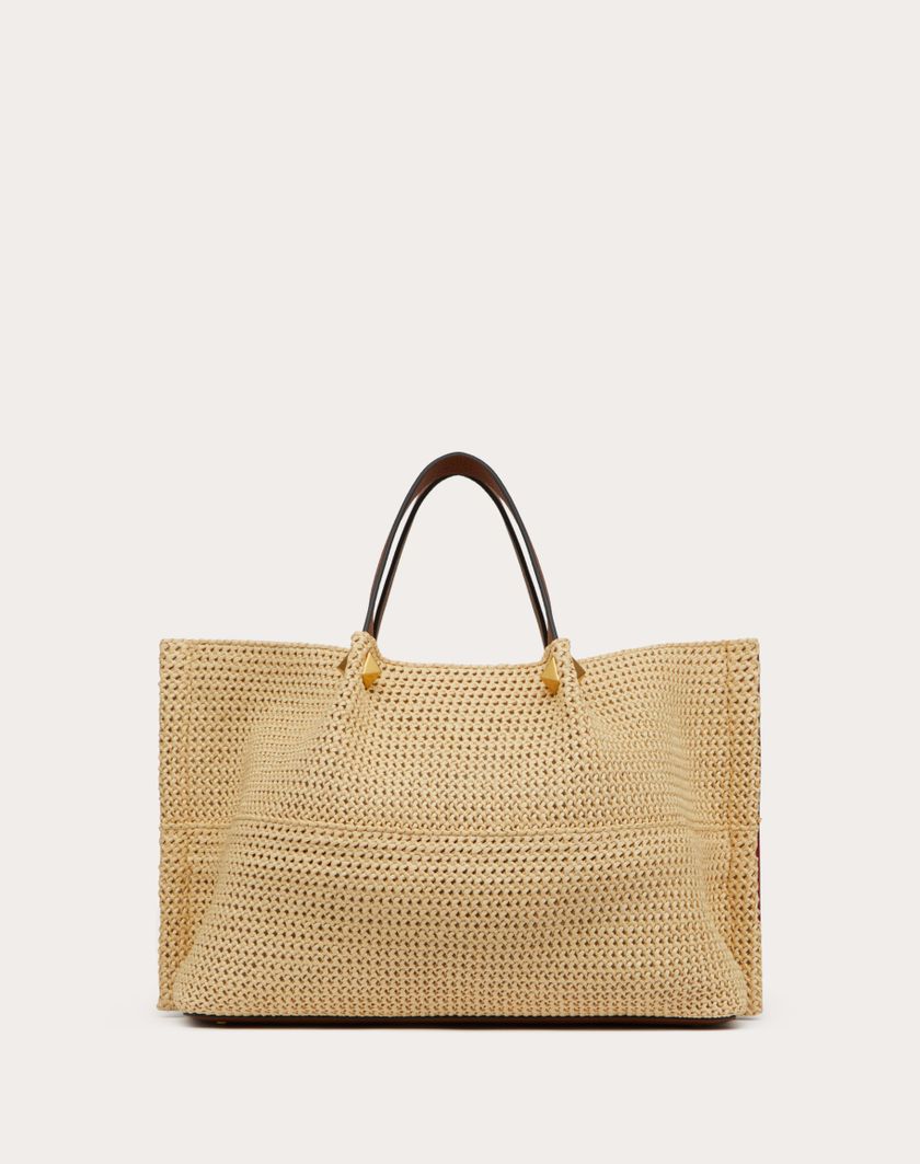 Valentino Handbags Borsa Shopping Media In Rafia Sintetica per Donna in Selleria/naturale/rouge Pur | Valentino IT 2025