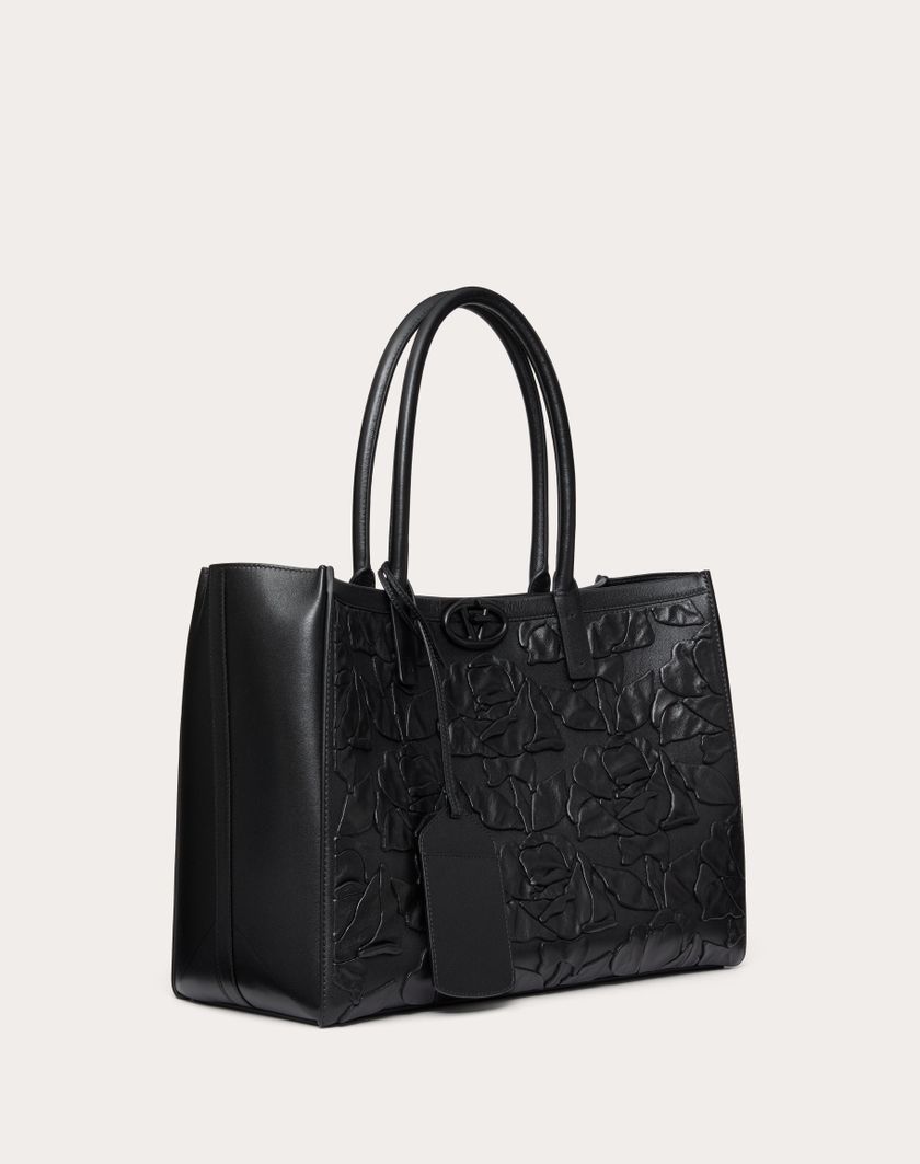 Valentino Handbags Borsa Shopping Media Vlogo Locker Tote In Pelle Con Rose Ricamate per Donna in Nero | Valentino IT Vendita
