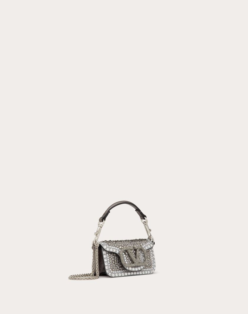 Valentino Handbags Borsa Micro Con Catena Valentino Garavani Locò Con Strass per Donna in Crystal/nero/antracite | Valentino IT Promozione