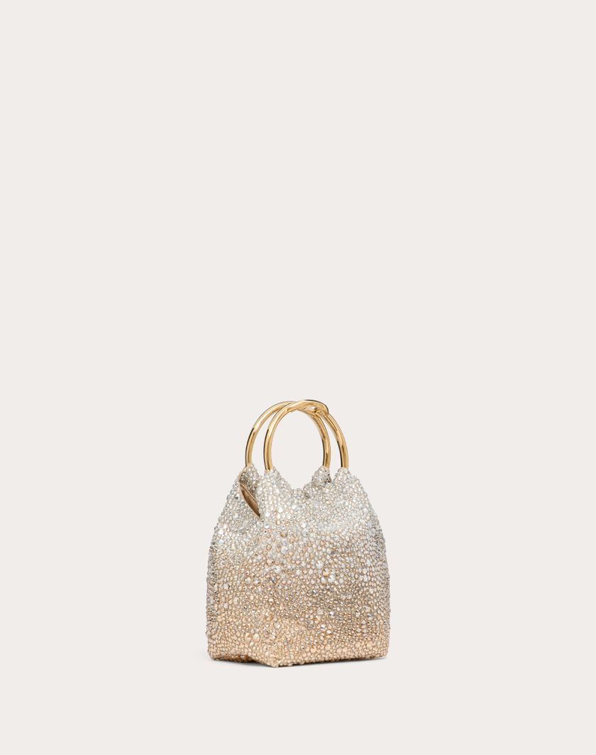 Valentino Handbags Borsa Piccola A Secchiello Valentino Garavani Carry Secrets Ricamata per Donna in Nocciola/crystal/oro | Valentino IT Consegna Veloce