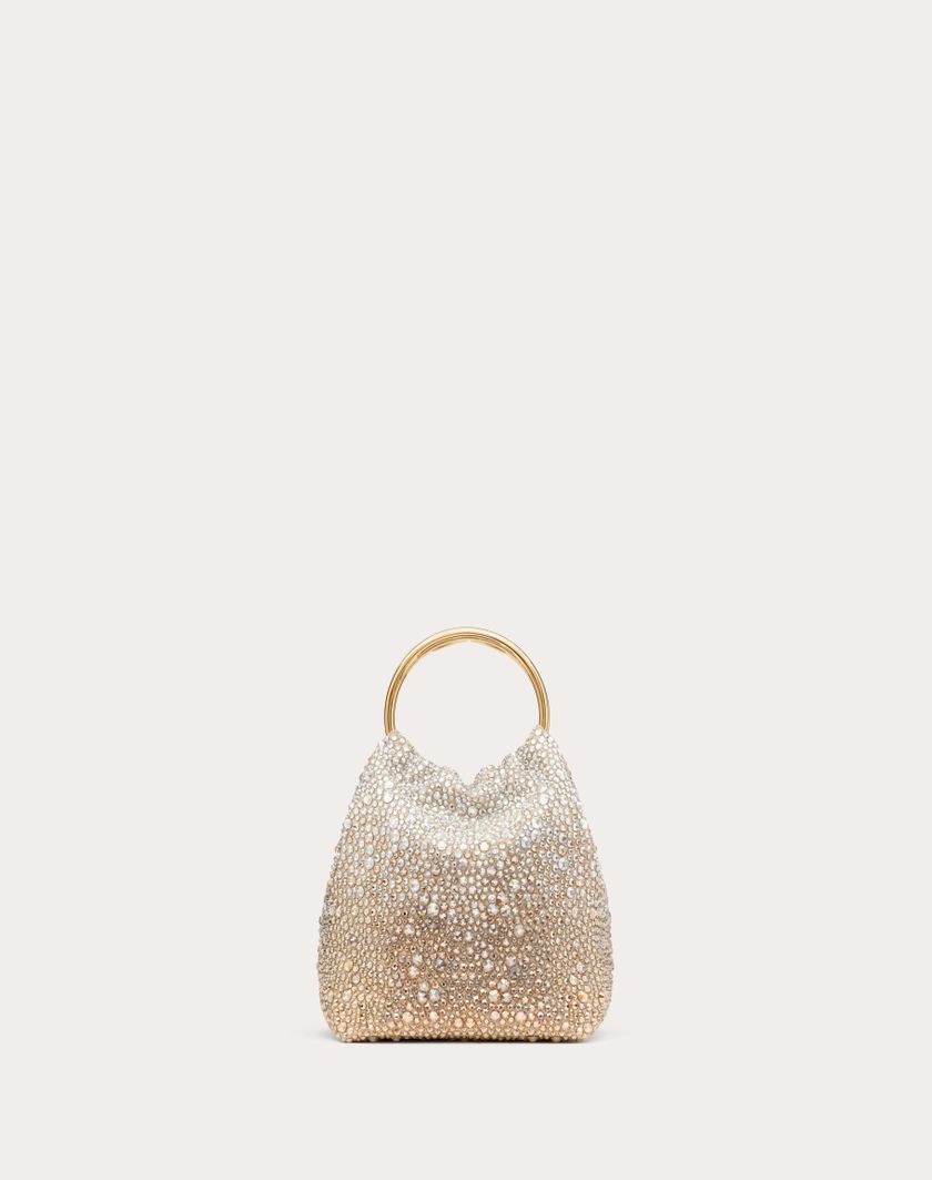 Valentino Handbags Borsa Piccola A Secchiello Valentino Garavani Carry Secrets Ricamata per Donna in Nocciola/crystal/oro | Valentino IT Consegna Veloce