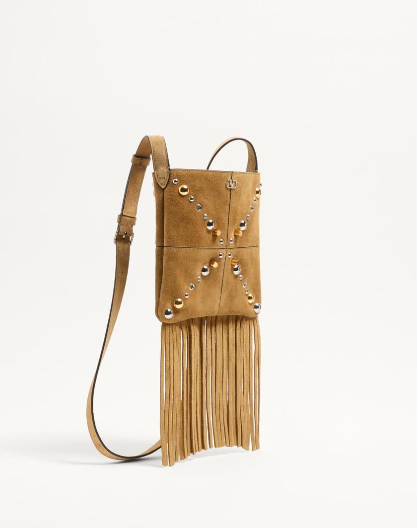Valentino Handbags Borsa A Spalla Piccola Valentino Garavani Nellcôte In Suede Con Frange per Donna in Havana Beige | Valentino IT Fino Al -60%