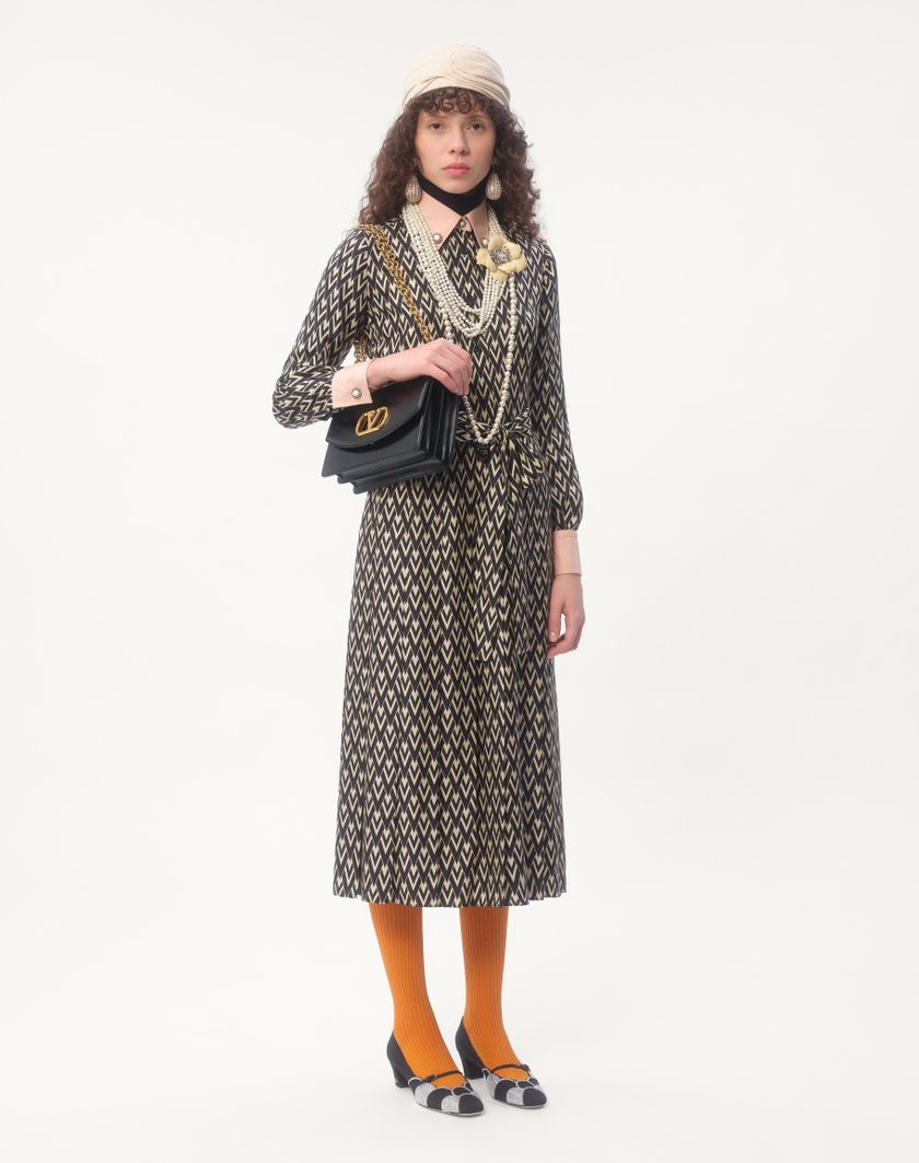 Valentino Handbags Abito Midi In Twill Toute La V per Donna in Nero/avorio | Valentino IT Affare Del Giorno