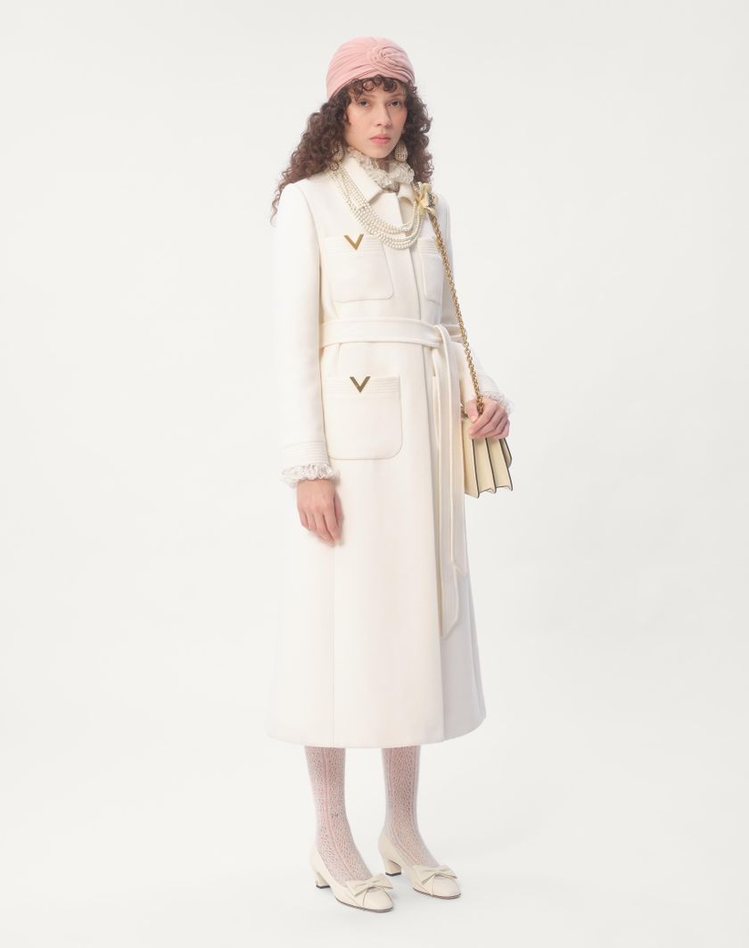 Valentino Handbags Cappotto In Drill Double per Donna in Avorio | Valentino IT Prezzo Ridotto