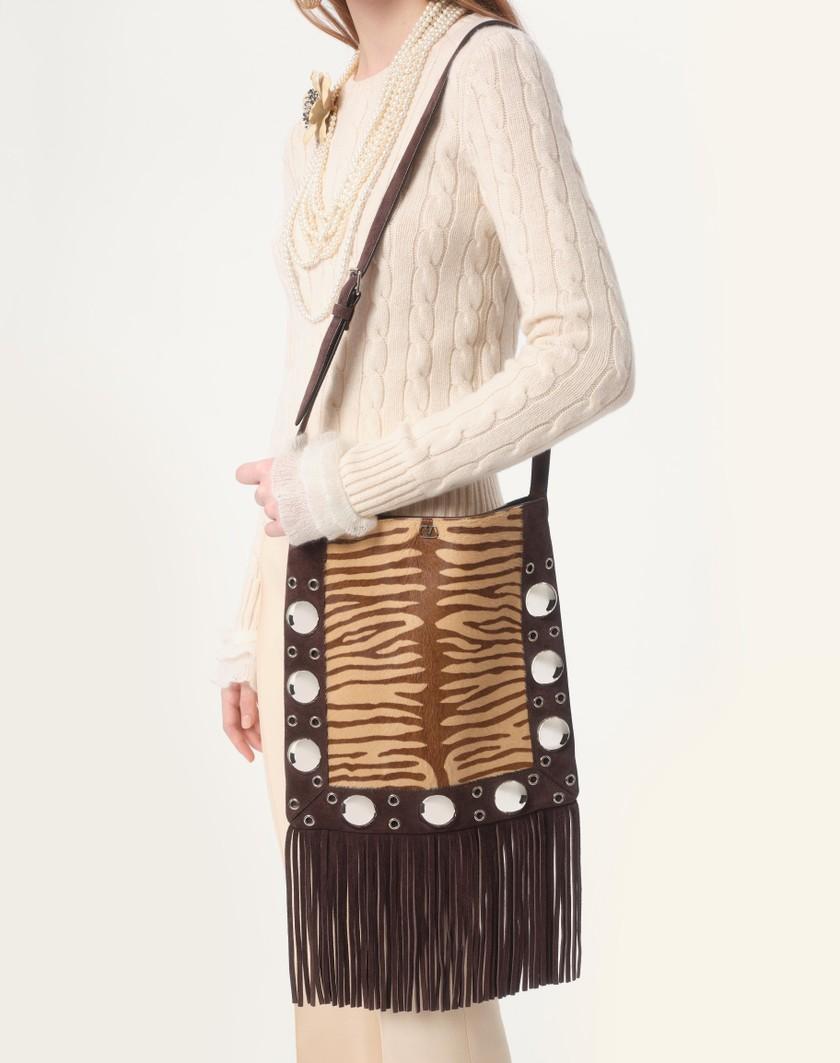 Valentino Handbags Borsa A Spalla Valentino Garavani Nellcôte In Vitello Effetto Pony Animalier Con Frange per Donna in Beige/marrone | Valentino IT Novità