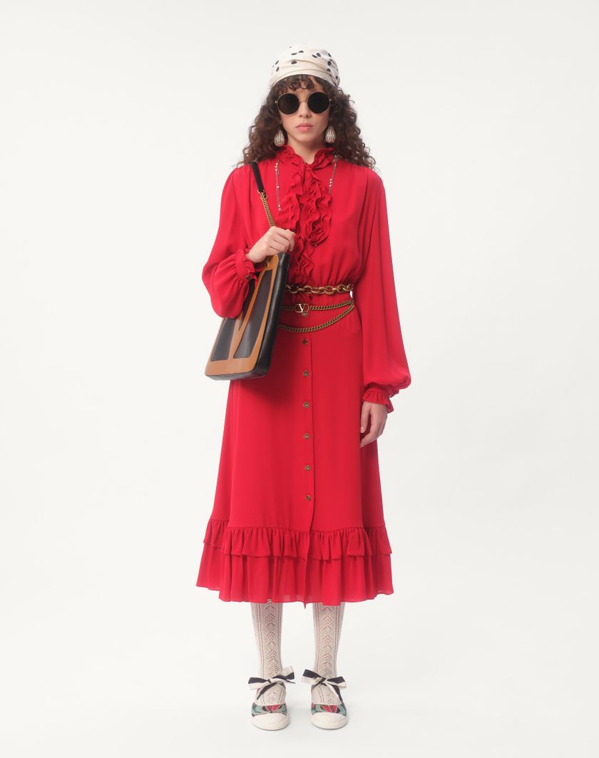 Valentino Handbags Abito Midi In Georgette per Donna in Rosso | Valentino IT In Vendita