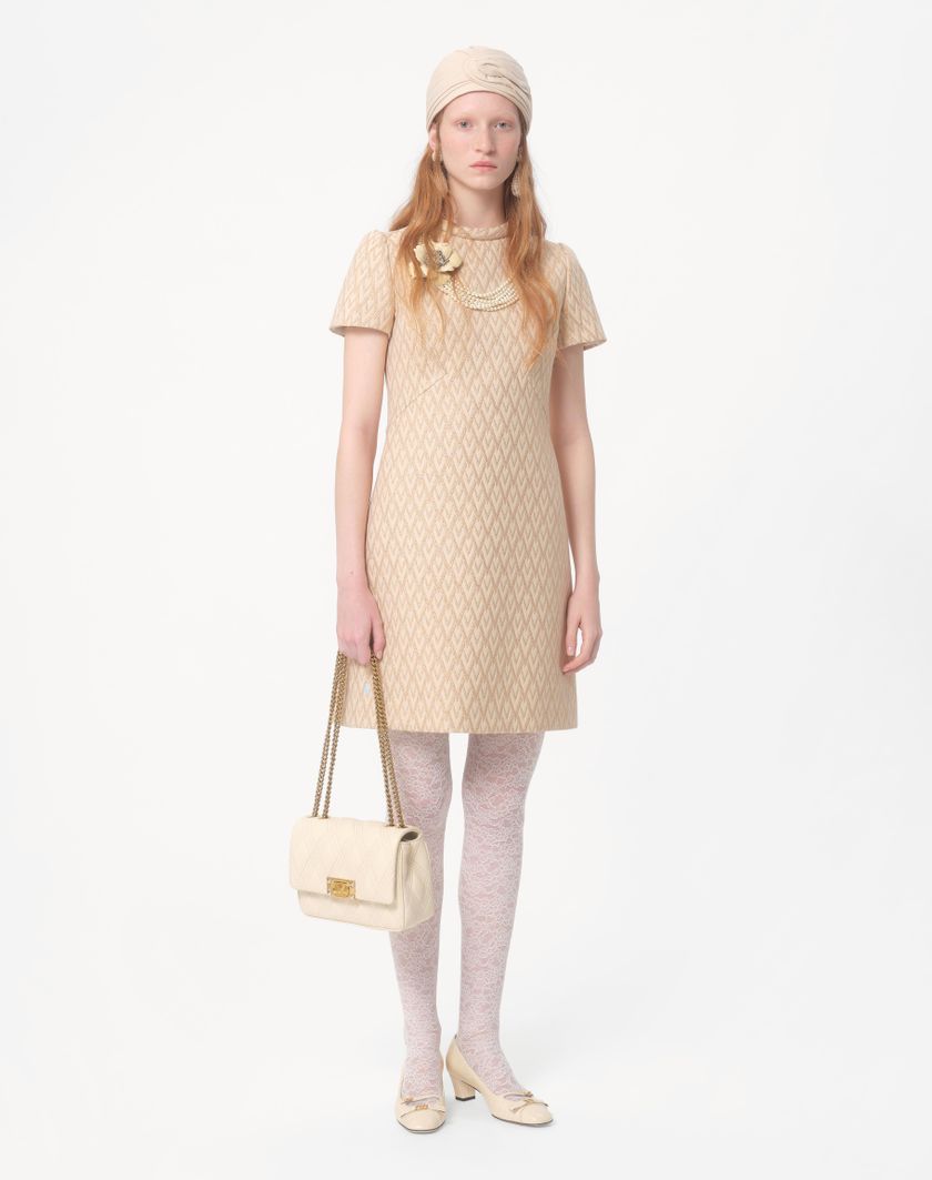 Valentino Handbags Abito Corto In Lurex Jacquard Toute La V per Donna in Avorio/oro | Valentino IT Vendite Flash